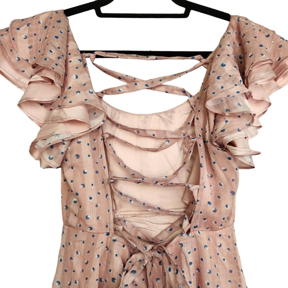 NWT Selfie Leslie Dress, Ruffle Sleeve Tie-back Backless Flare Mini Dress - Pink - Picture 9 of 9